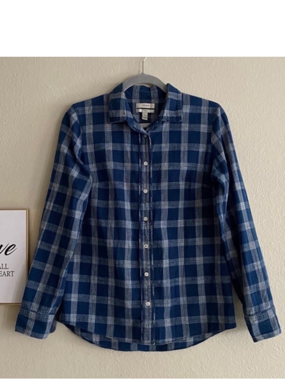 J. Crew Navy and Light Blue Plaid Button-Down Kids Boys Shirt✨